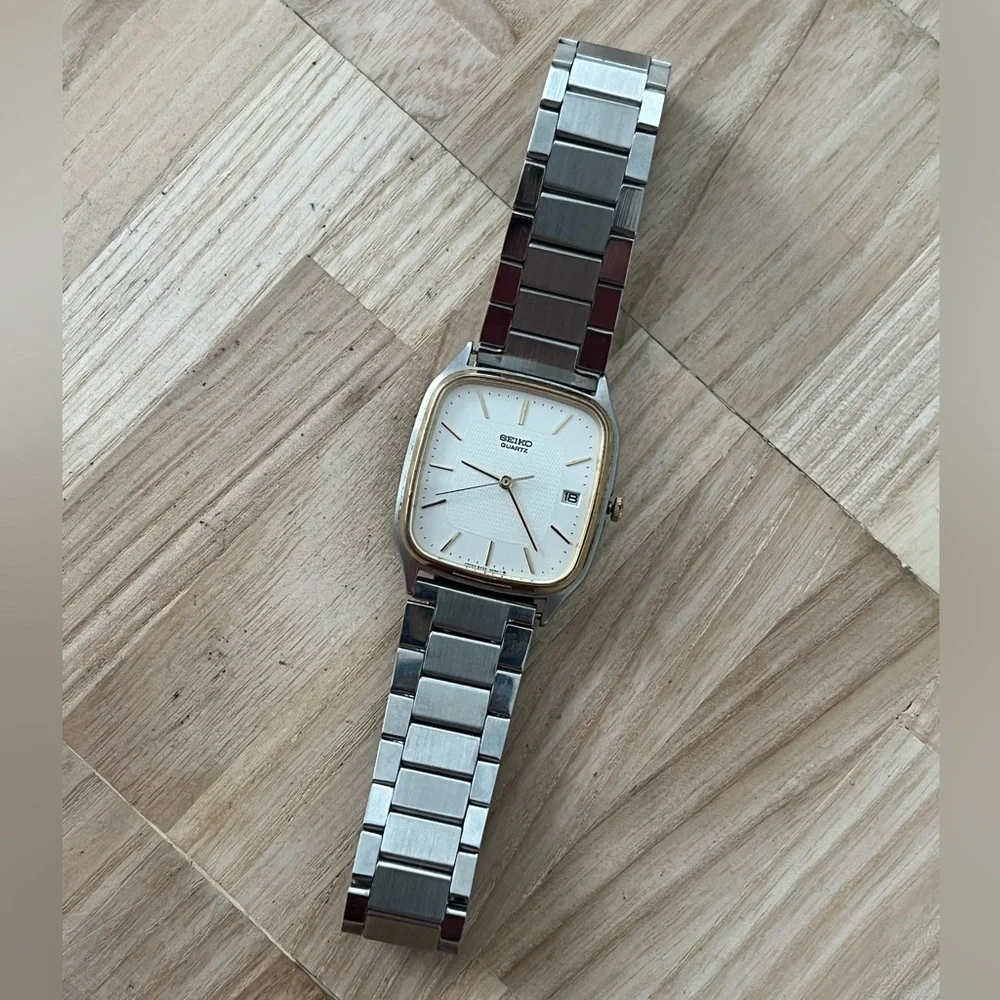 Seiko Gold Plated Rare Vintage Dress Watch White Dial Stainless Bracelet Date